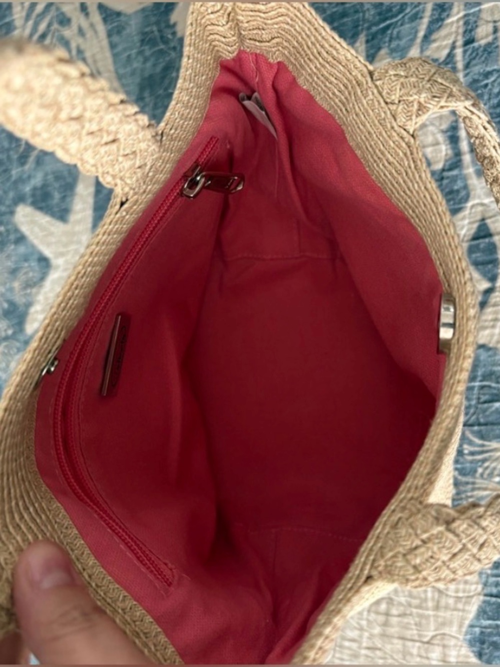Talbots Straw Bag Lined in Pink - Picture 2 of 5